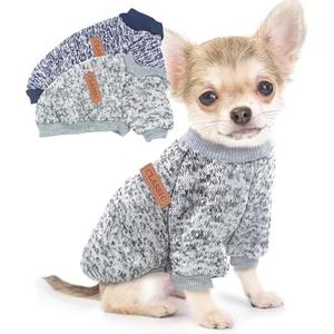 2 Pieces Dog Sweaters for Small Dogs Fall Dog Clothes Male Winter Fleece Dog Sweaters Warm Thick Pet Outfit Coat Small Dog Sweater for Boy Girl Dogs, Yorkie, Chihuahua, Pug, Cat, Pug,S,Grey Navy