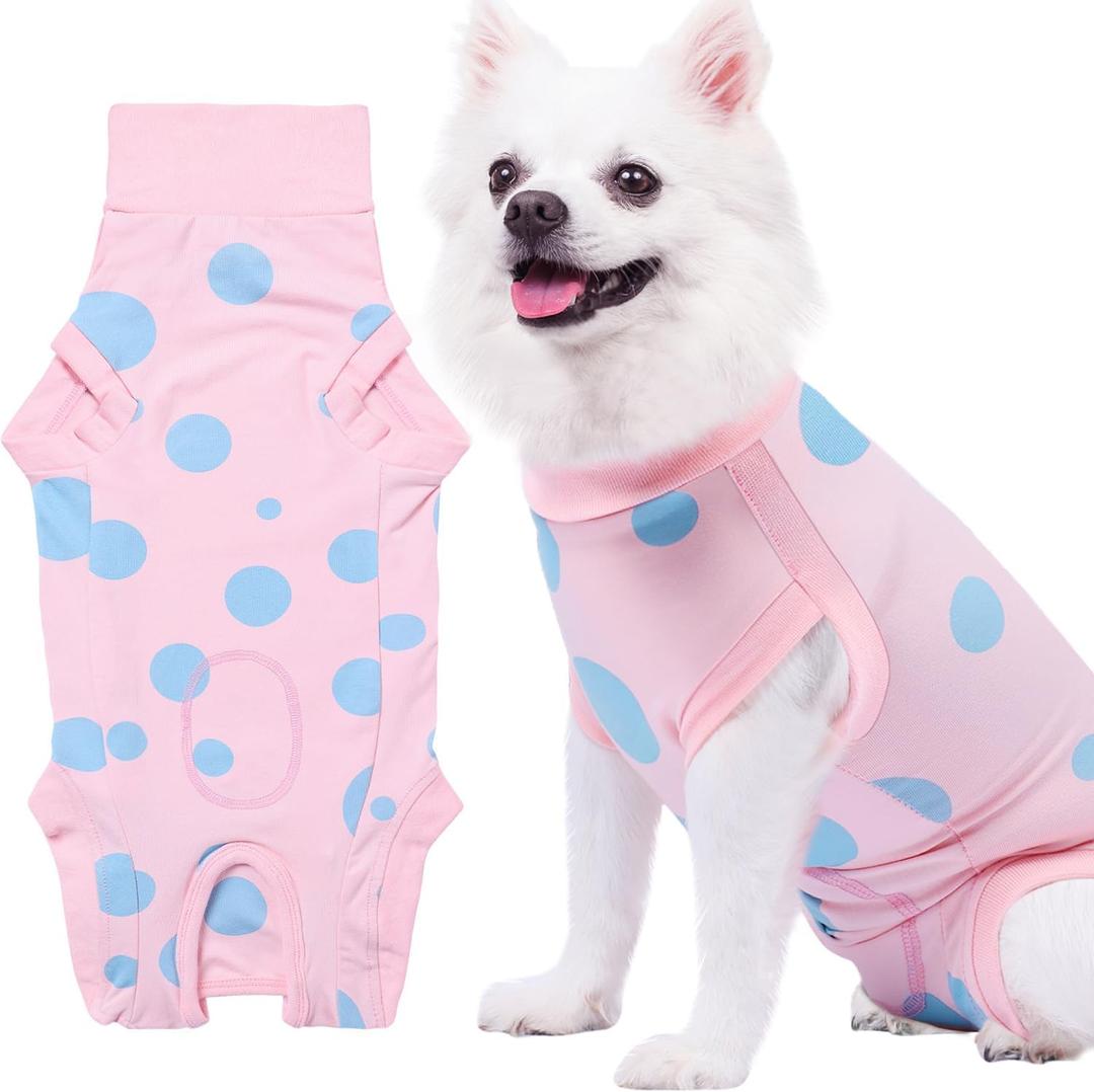 X-Small Dog Recovery Suit Female Spay, Professional Dog Surgery Suit Post Neuter, Abdominal Surgical Suit for Male Dogs Can Pee, Prevent Licking Soft Breathable Cotton Covers Wound (Pink, XS)