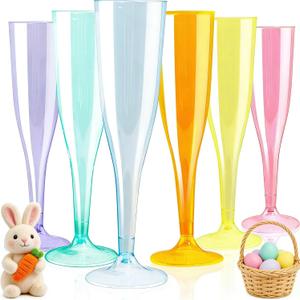 WDF 36 Pack Colorful Plastic Champagne Flutes - 7OZ Colorful Champagne Flutes Plastic Party Supplies, Pink, Yellow, Green, Blue, Purple, Orange Champagne Glasses 6 Pieces Each for Party/Wedding/Easter