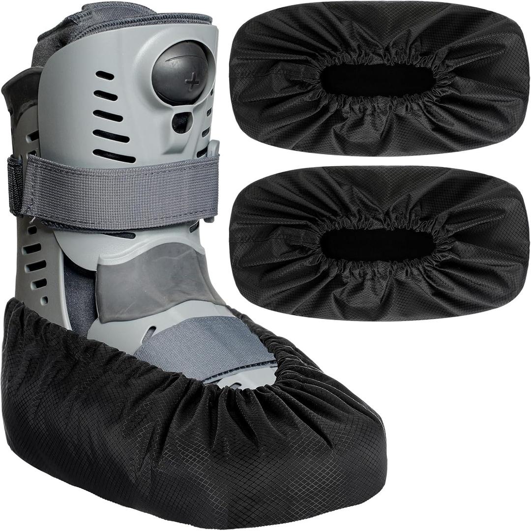 2 Pcs Air Cam Walking Boot Covers for Medical Fracture Waterproof Cast Boots Shoe Covers for Broken Foot Ankle Recovery Protection Machine Rain(Black,Large)