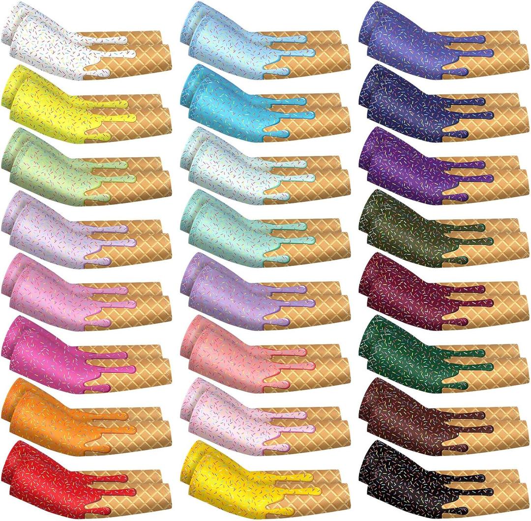 JaGely 16 Pairs Ice Cream Arm Sleeves for Kids UV Sun Protection Football Basketball Baseball Compression Long Sleeves Youth