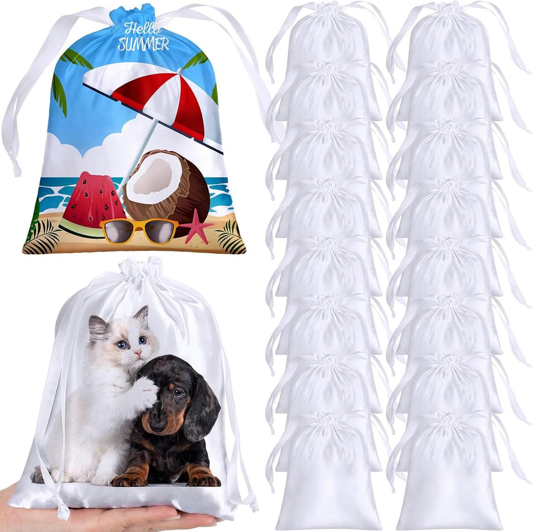 Cosblank 36 Pcs Sublimation Drawstring Bags Bulk 7x9 Inch Satin White Sublimation Gift Bags Reusable Heat Press Goodies Pouch for Summer Party Favors