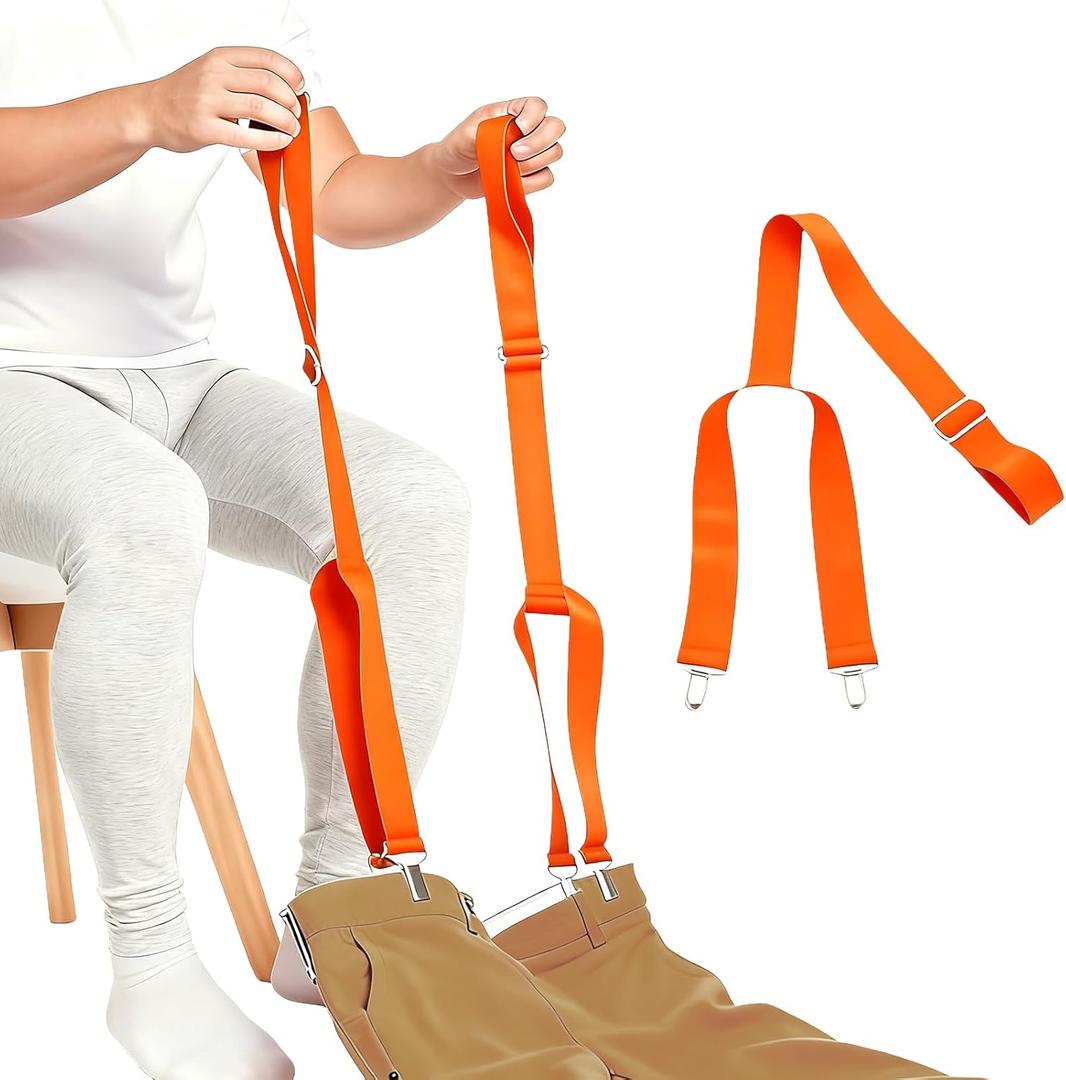 2-Pack Dressing Aid Clips for Pants One-Hand Pants Assist Tool for Elderly, Disabled & Post-Surgery Adjustable 26"-41" Metal Clip with Nylon Strap