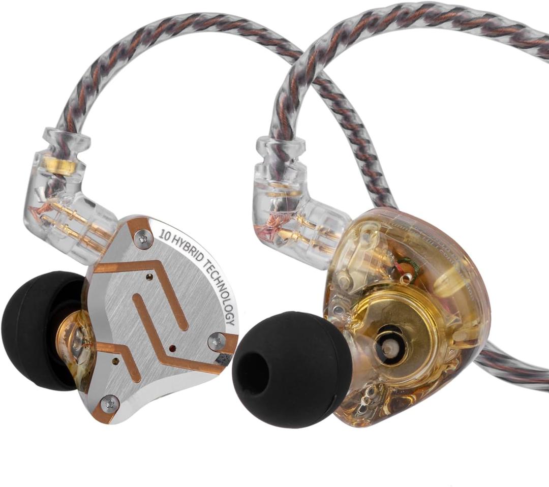 Linsoul KZ ZS10 Pro, 4BA+1DD 5 Driver in Ear Monitor, HiFi Wired Earbuds, Gaming Earbuds, Hybrid IEM Earphones with Stainless Steel Faceplate, Detachable Cable for Musician(Without Mic, Glare Yellow)