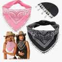 Vabean 2 Pcs Disco Rhinestone Fringed Bandana Paisley Bandanas Cowgirl Bachelorette Rhinestones Tassel Kerchief