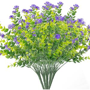 Moulyan Outdoor Artificial Boxwood UV Resistant Fake Stems Plants, Faux Plastic Greenery for Indoor Outside Hanging Plants Garden Porch Window Box 6 Bundles, Purple