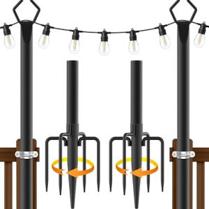 AILBTON 2 Pack 10Ft String Light Poles,Light Poles for Outside String Lights,Outdoor Light Poles with Fork,Metal Pole Stand for Patio,Backyard,Deck