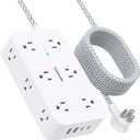 Extension Cord 10 Ft, HANYCONY Surge Protector with 12 Outlets 4 USB Ports (2USB C), Large Desk Power Strip with Long Cord, Flat Plug, Wall Mount for Office Home College Dorm Room Essentials, White