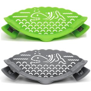 2 Pcs Strain Pot Strainer and Pasta Strainer - Adjustable Silicone Clip On Food Strainers for Pots, Pans, and Bowls - Kitchen Drainer Colander (Gray, Green)