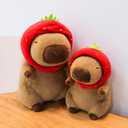 Cute Capybara Plush Wearing Strawberry Hat, 12inch Kawaii Capybara Stuffed Animal Soft Stuffed Toy Fruit Plushies Birthday for Kids