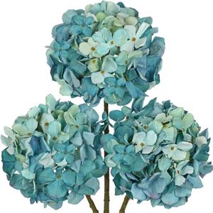 Hippie Blue Hydrangea Artificial Flowers, 19.6in Dried Textured Silk Hydrangea Flowers With Stems 3 Pcs Fake Flower Bouquet Faux Floral Stems Artificial Flower Bulk for Table Wedding Home Decor