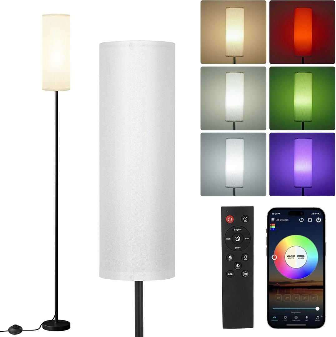 Frideko Floor Lamps for Living Room, Dimmable Colors Temperature & Brightness, Modern Floor Lamp Remote, Tall Standing Lamps for Living Room Bedroom Office, White Lampshade 9W RGB Smart Bulb