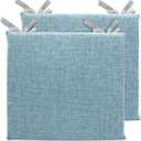 2 Pack Chair Cushion Memory Foam Pads, Square Non-Slip Thick Dining Chair Cushions with Ties and Removable Cover for Home Office Restaurant Chair Pads Blue 15 x 14 Inch