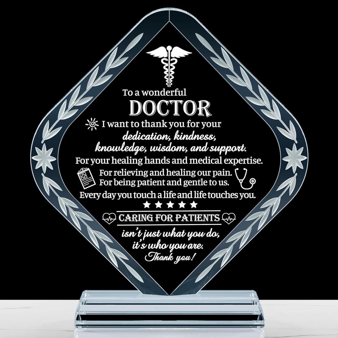 Movdyka Doctor Appreciation Gifts for Men Women Engraved Crystal Plaque Keepsakes Doctor Thank You Gift for Him Her Doctors Day Present Christmas Thanksgiving Birthday Retirement Best Dr. Decor