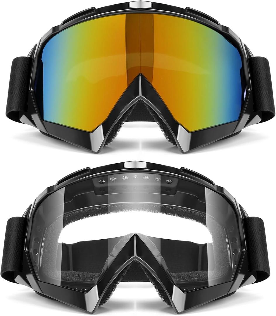 Lievermo Motorcycle ATV Dirt Bike 2-Pack Motocross Ski Goggles MX Riding UTV Helmet Offroad Dustproof Glasses