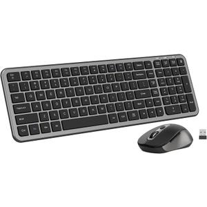 Silent Keyboard and Mouse, Wireless Compact Full-Size Computer Keyboard with Calculator Button, 2400 DPI Mouse, Quiet Clicking, Ultra-Thin Cordless USB Kit for Windows Mac Laptops - Iron Grey