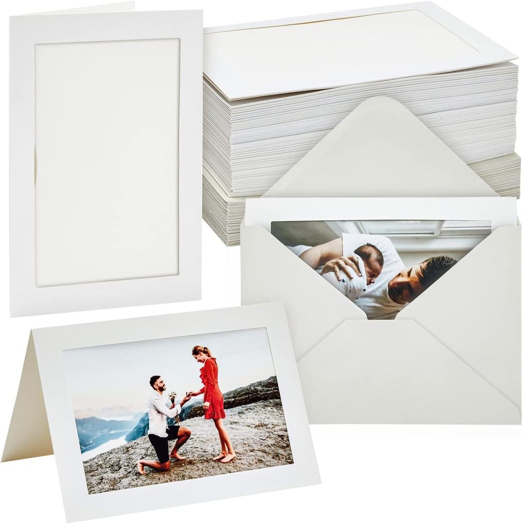 BEST PAPER GREETINGS 48 Pack Photo Frame Cards with Envelopes, Notecards for 4x6 Picture Insert (Ivory)
