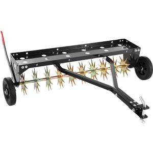 VEVOR Tow Behind Plug Aerator, 40 in Lawn Spike Aerator with Universal Hitch, 150lbs Weight Capacity, Heavy Duty & Rust-Resistant, Pull Behind Aeration Tool with Tray for Farmland & Garden Tractors