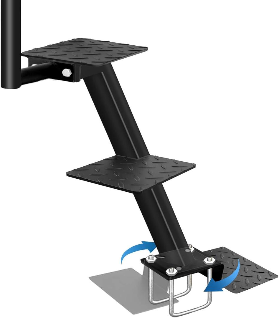 Universal Heavy Duty Triple Steps - Black Steel Powder Coated Boat Trailer Ladder Fits Most 3'' & 4'' Trailers