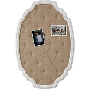 SOFE Large Fabric Bulletin Board with Ribbon, 35  24 Inches Pinboards for Wall, Wood Framed Photo Display Board, Farmhouse Memo Board, Unique Decorative Hanging Memo Board (White)