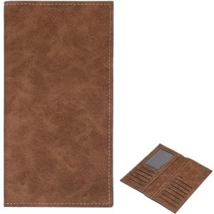 PU Leather Card Long Wallet for Men, Leather Checkbook Cover for Mens Wallet Brown Leathers Long Wallets Longs Bifold Travel Slim Wallets with Multiple Card Slots or Men Women (Deep Brown)