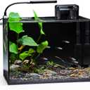NICREW 2.5 Gallon Nano Nature Aquarium Kit, Ultra-Clear Rimless Desktop Fish Tank with Light, Filter, Gravel and Rock, Perfect for Small Fish, Shrimp, or Betta, Complete Version, Black