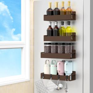4 Pack Magnetic Spice Rack Organizer for Refrigerator and Oven, Brown Fridge Organizers and Storage for Kitchen