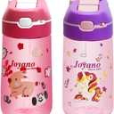 Tritan Kids Water Bottle Straw Top, Leak-Proof with Spout Cover and Carrying Loop 450 ML/15.2 oz Pack of 2 (RED/PINK)