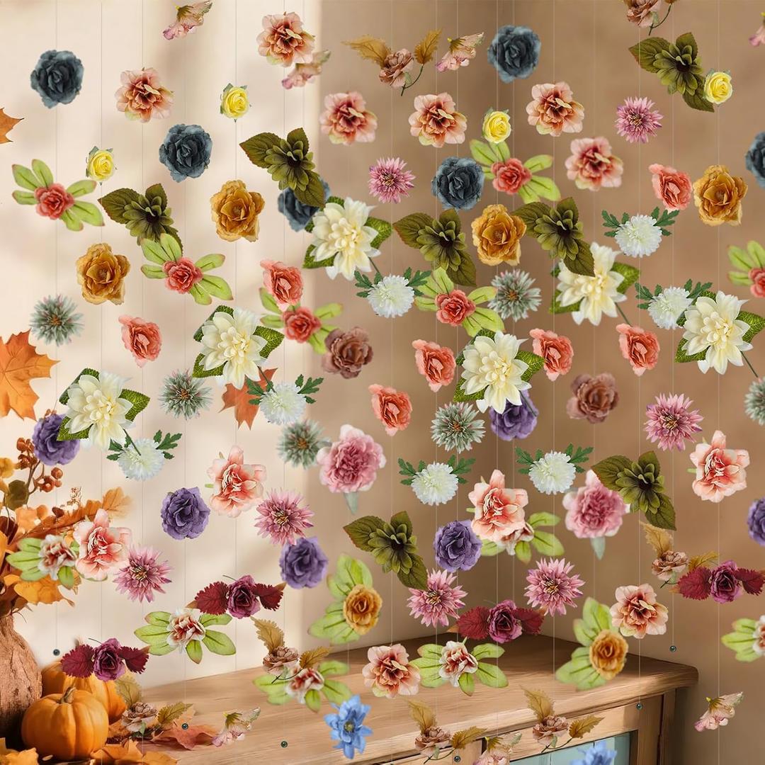 XunYee 6 Pcs 35.4 ft Flower Garlands Artificial Wildflower Vines Floral Backdrop Garlands Hanging Fake Flower Vine Faux Silk Wildflower Decor for Wedding Valentine's Day Home Garden Wall Arch(Fall)