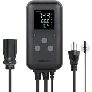 Greenhouse Temperature Controller Digital Waterproof Thermostat for Home Brewing, Fermentation, Breeding, Incubation, Terrarium, Heating & Cooling, 110V 10A 1100W