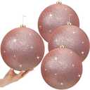 Zubebe 4 Pcs Extra Large Christmas Ball Ornaments Glitter 8'' (200 Mm) Giant Oversized Plastic Xmas Ball Big Hanging Christmas Tree Ornaments for Holiday Party Outdoor Decor (Glitter Rose)