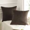 Phantoscope Pack of 2 Velvet Decorative Throw Decorative Pillow Cover Soft Solid Square Cushion Case for Couch Dark Coffee 18 x 18 inches 45 x 45 cm