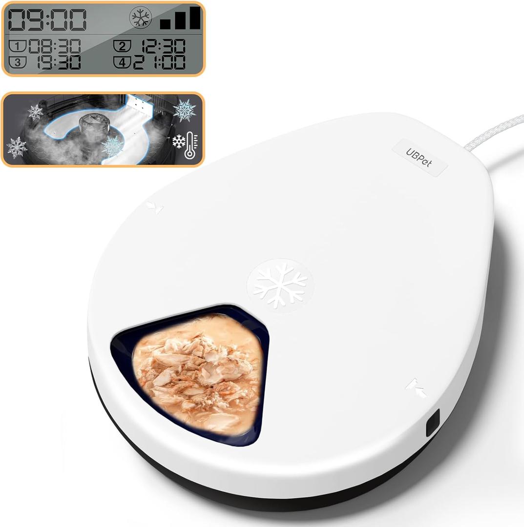 UBPET Automatic Cat Feeder Wet Food, 2025 Upgraded Refrigerated Auto Cat Feeder with Semiconductor Cooling, 4 Days Freshness 5 Meals, Pet Food Dispenser for Cats and Small Dogs, Easy to Clean(White)
