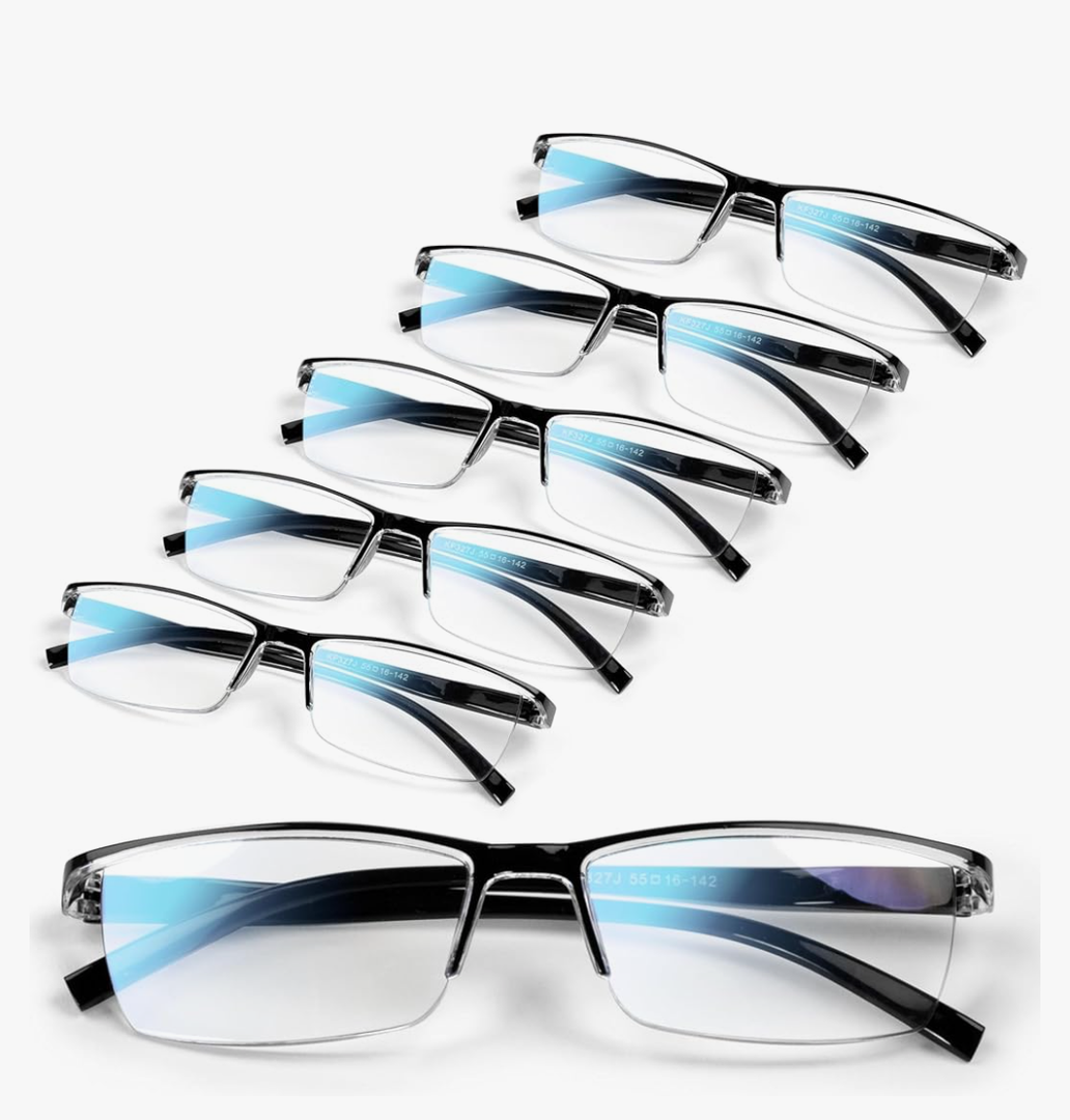 6 pack Executive Style Reading Glasses Men - Durable Readers with 99% Blue Light Blocking - Comfortable Fit with TR90 Frames, +2.0