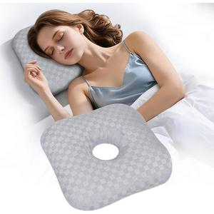 Ear Piercing Pillow with Comfort Hole for Side Sleepers, Relief from Ear Pain and Pressure After Piercing or Surgery, Soft Contour Sleeping Pillow (Gray)