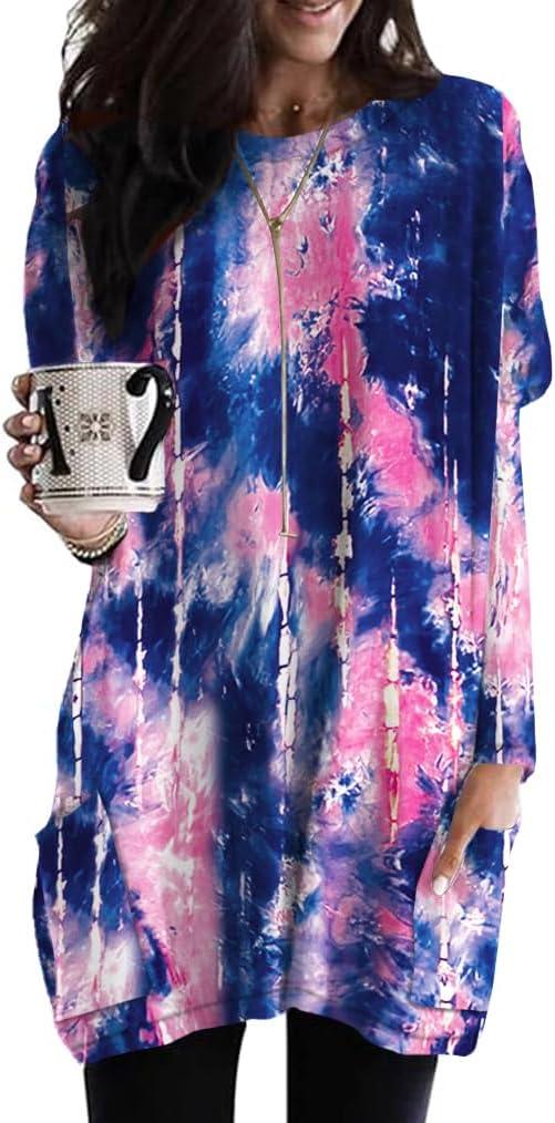 Poetsky Fall Womens Tunic or Tops to Wear with Leggings Long Sleeve Casual Long Shirts Blouses with Pockets (S)