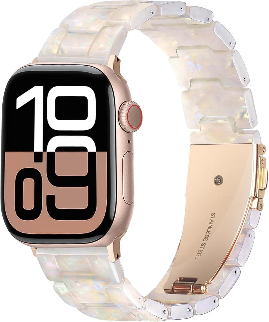 HOPO Compatible With Apple Watch Band 49mm 46mm 45mm 44mm 42mm 41mm 40mm 38mm Thin Light Resin Strap Bracelet With Stainless Steel Buckle Replacement For iWatch Series SE Series 10 9 8 7 Ultra 6 5 4 3 2 1 for Women Men (Colorful White)