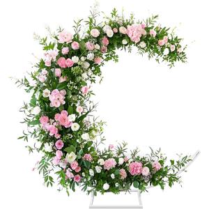 Moon Shape Wedding Metal Arch Backdrop White Flower Balloon Arbors Stand for Wedding Birthday Party, Graduation Decorations and Baby Shower