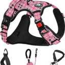 NESTROAD No Pull Dog Harness with Leash, Reflective No Choke Pet Vest Harness, Adjustable Soft Padded Dog Harness with Easy Control Handle for Large Dogs (Checkered Pink, Large) (L neck 15-19" chest 19-29")