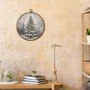 CUANFDDSF Christmas Winter Tree Round Wall Art Decor, Rustic Snowy Forest Pine Tree Landscape Wall Hanging Frame Decor, Cozy Winter Canvas Prints Decorations for Home Bedroom Living Room, 10x10 Inch