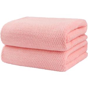 HOMEXCEL Bath Towels Pack of 2, (27 x 54 Inches) Microfiber Ultra Soft Highly Absorbent Bath Towel Set, Lightweight and Quick Drying Towels for Body, Sport, Yoga, SPA, Fitness, Pink