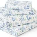 MUXHOMO Queen Size 4 Piece Sheet Set, Soft Breathable Bed Sheet Set for Bedroom with Deep Pocket Up to 16", Wrinkle-Free & Cooling Bedding for Oeko-TEX Certified - Blossoms Light Blue (Queen (60"80"))