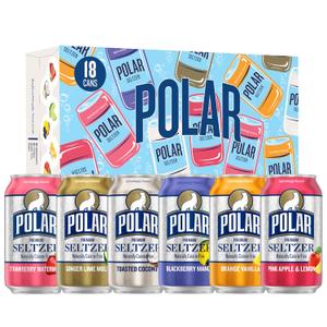 Polar Seltzer Water Sampler Variety Pack, 12 fl oz cans, 18 pack (EXP 10/09/27)