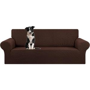 KEKUOU Stretch Oversized Sofa Slipcover 1 Piece Couch Sofa Cover (94"-110") Furniture Protector 4 Seater Sofa with Elastic Bottom for Kids,Pet.Jacquard Checked Pattern Fabric(X Large,Chocolate)