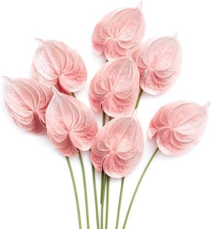 Ling's Moment Artificial Anthurium Plants, 8pcs Shabby Blush Silk Filler Flower, Pink Faux Greenery Stems for DIY Wedding Bouquets Centerpieces Arrangements Bridal Shower Party Home Decorations