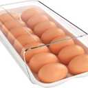 theaoo Egg Holder for Fridge, Automatic Rolling Egg Container for Refrigerator, Clear Plastic Egg Dispenser, Stackable Eggs Organizer with Quick Removable inner Tray For Organizers and Storage, 1 Pack (White)