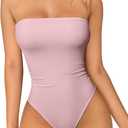 OQQ Womens Tube Bodysuits Strapless Basic Sleeveless Ruched Stretch Classic-Fit Tops Sexy Bodysuits (Large, Hide Pink)