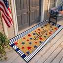 APUDWN 2 Pcs Extra Long Patriotic Welcome Door Mat Set for Double Door, 4th of July USA Stars Doormat with Blue White Striped Rug, Oversized Layered Entryway Decor for America 250th Anniversary