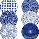 Ceramic Dinner Plates Set - 10.5 Inch Large Kitchen Porcelain Salad Serving Plate for Pasta Steak Pizza Pancakes - Scratch Resistant Dishwasher Oven Microwave Safe - Set of 6 - Vintage Blue