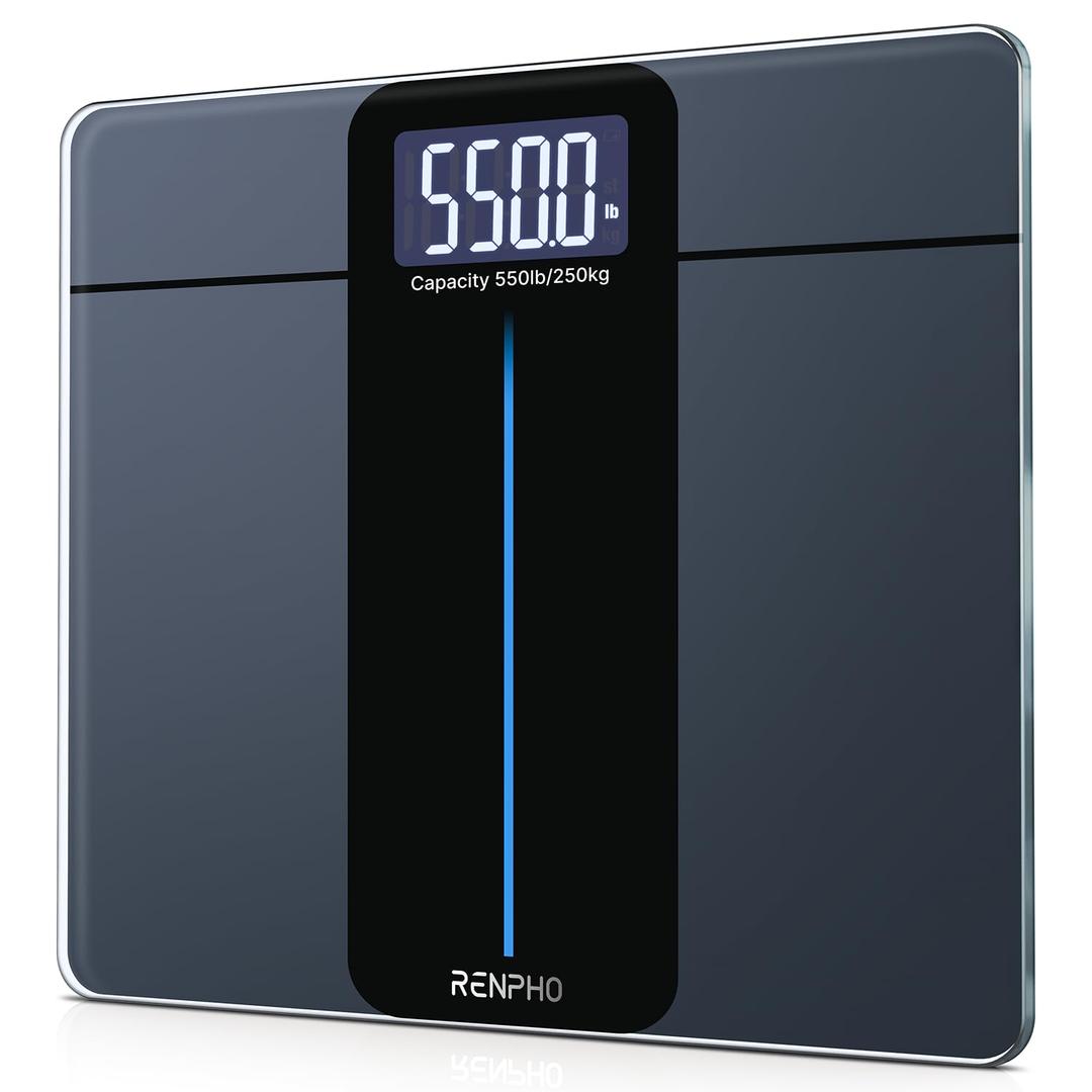 RENPHO 550lb Scale for Body Weight, Digital Bathroom Scale with Large LED Display, Big Platform Weighing Machine with Extra-High Capacity, Most Accurate to 0.05lb, 13x11.8in, Core 1L (Dark Black)
